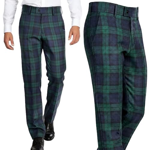 Image of BRAW CLANS TARTANS Tartan Trousers for Men Regular fit, Expandable Waist, Plaid Check - Formal, Casual - Scottish Black Watch Tartan Pants for All Season, Wedding, Golf - Gift for Men