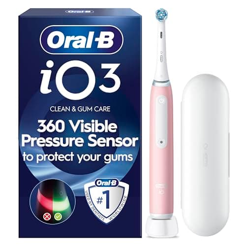 Image of Oral-B iO3 Electric Toothbrushes Adults, 1 Toothbrush Head and Travel Case, 3 Modes with Teeth Whitening, 2 Pin EU Plug, Pink