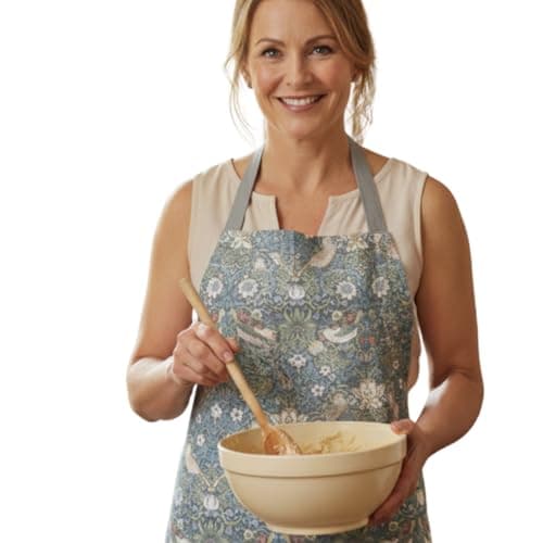 Image of Jolee... Fabrics Wipe Clean PVC Coated Aprons - 100% Cotton Oilcloth - One Size - Easy to Clean and Splash Proof Apron (William Morris Strawberry Thief Grey, Adult (75cm Length))