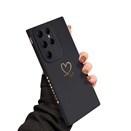 Image of Newseego Compatible with Samsung Galaxy S23 Ultra Case Girls Women, Cute Love Heart Pattern Phone Case Flexible Liquid Silicone Shockproof Protective Bumper Cover for Samsung Galaxy S23 Ultra-Black