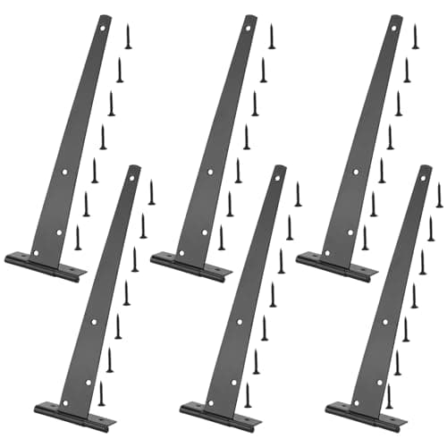 Image of 6 Pack 12 Inch T Hinge, 300mm Black T Strap Hinges, Metal Tee Hinges with Screws for Shed Doors, Barn Gate