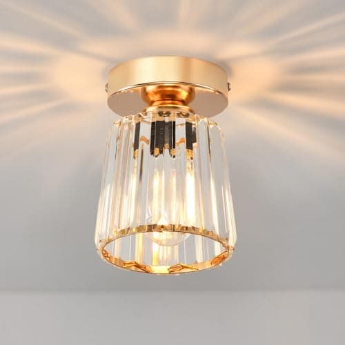 Image of ANWIO Chandeliers Ceilings Light,Gold Light Shade,Modern Crystal Lights for Hall,Semi Flush Kitchen Ceilings Lights Fittings,Light Fittings Ceilings(E27 Base,LAMP DIAM 13.5CM)