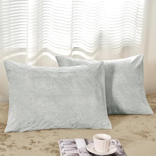 Image of PHF Truly Velvet Pillowcases Standard Size, No Insert, 2 Pack Ultra Soft Breathable Pillow Shams Covers with Envelope Closure, 20" X 26" Luxury Cozy Warm Fuzzy Flannel, Silver Grey