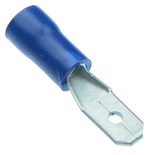 Image of 100 x Blue 4.8mm Male Insulated Crimp Spade Connector 14-16 AWG Wire Cable Electrical