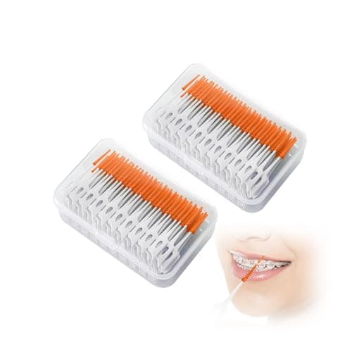 Image of 400 PCS for Tepe Interdental Brushes Orange,for Tepe Easypick Orange Interdental Brush,2-in-1 Silicone Tooth Floss Picks Teeth Floss Sticks Toothpicks Cleaning Tool for Braces Oral Cleaning