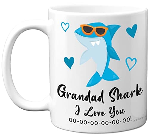 Image of Stuff4 Grandad Shark Birthday Mug - Gift from Granddaughter Grandson, Happy Birthday from Toddler Grandchild, Christmas Tea Coffee 11oz Ceramic Dishwasher Safe Cup