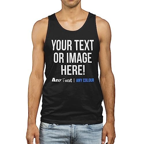 Image of Personalised Text and Image Vest Mens Unisex Fit Custom Any Colour and Font Tank Top, M, Black