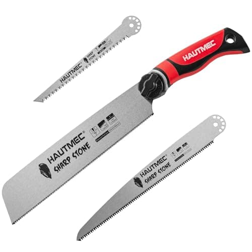Image of HAUTMEC 3-in-1 Hand Saw with 17TPI & 9TPI Japanese Pull Saw and 6TPI Jab Saw, Quick Tool-Free Blade Replacement, 4-Angle Cutting, Pro Woodworking Handsaw for Wood, PVC, Drywall – HTHDM25050