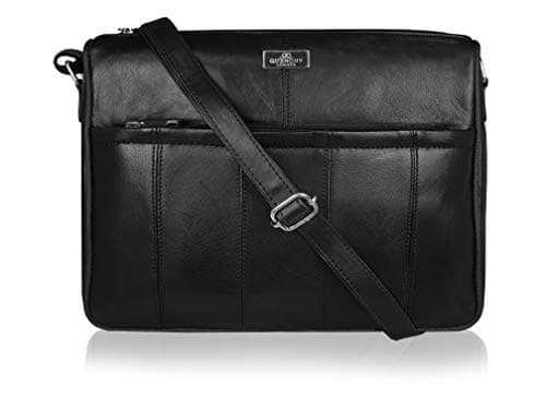 Image of Quenchy London Women’s Genuine Leather Crossbody Shoulder Bag – Multi-Pocket Handbag with 4 Zip Compartments, Single Adjustable Strap, Medium Size Organiser Hand Bag – QL171K Black Sheep Nappa