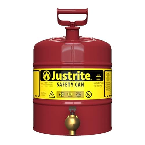 Image of Justrite 5 Gallon Steel Safety Can For Laboratories - Red 429mm high x 298mm Diameter. 19 Litre Capacity