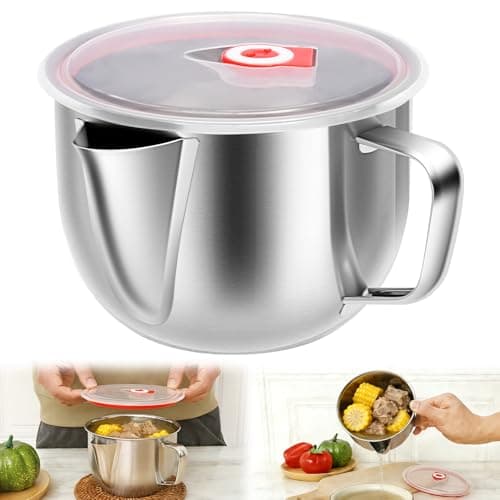 Image of Fat Separator Jug, Gravy Fat Separator, Stainless Steel Filter Strainer Bowl Container, Gravy Oil Soup Grease Oiler Kitchen Cooking Tools for Broth Stew and Hot Pot(Silver)