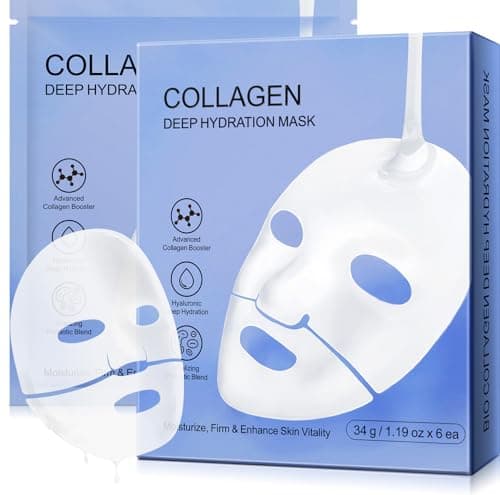 Image of Bio Collagen Face Mask, 6Pcs Collagen Face Mask, Bio Collagen Deep Hydrating Firming Overnight, Reduce Fine Lines & Wrinkles, Anti Aging and Rejuvinating Sheets, Collagen Night Wrapping Mask