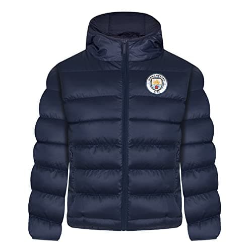 Image of MANCHESTER CITY Boys Quilted Jacket Hooded Winter Coat Official Gift Navy Blue 12-13 Years