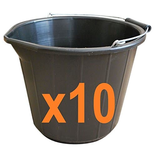 Image of Easy Shopping 10 x Black Plastic Builders Bucket 3 Gallon 14 Litre Water Mixing Storage Strong with Handle Made in U.K.
