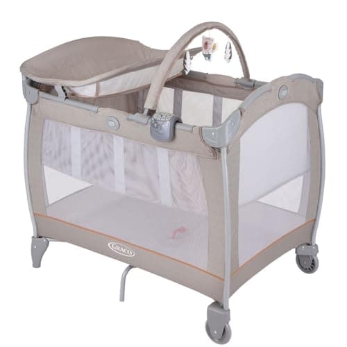 Image of Graco Contour Electra Travel Cot with bassinet, lightweight with music, vibration, nightlight, compact fold and carrybag. Suitable from birth to approx. 3 Years, Little Adventures fashion