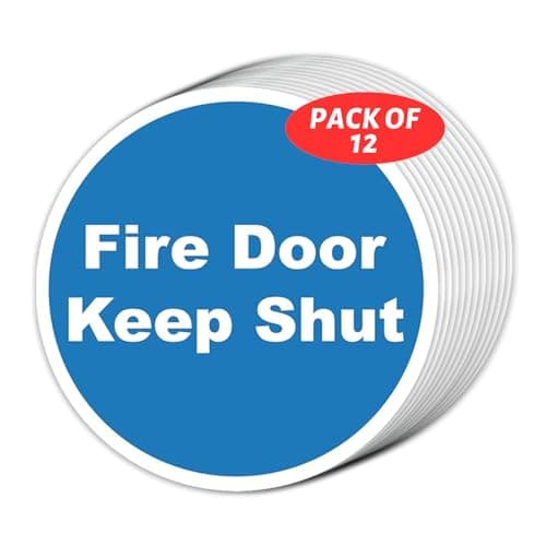 Image of Ksvaye 12PCS Fire Door Keep Shut Sign PVC Fire Door Keep Shut Stickers Round Self-Adhesive Vinyl Fire Safety Signs for Commercial Buildings, Schools, Factories and Public Areas(80mm x 80mm)