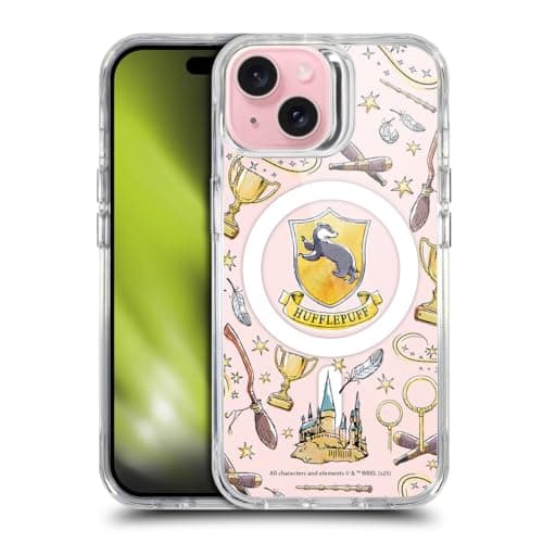 Image of Head Case Designs Officially Licensed Harry Potter Hufflepuff Pattern Magical Icons Shockproof Bumper Case [Military Grade Protection] Compatible with Apple iPhone 15 and Compatible with MagSafe