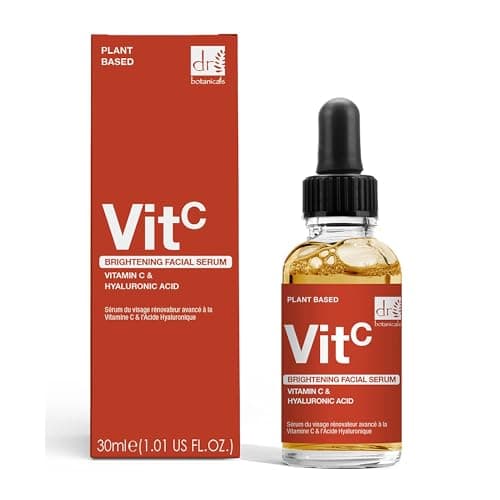 Image of Dr Botanicals Brightening Facial Serum with 5% Vitamin C & 2% Hyaluronic Acid 30ml | Hydrating Plumping Serum for Dull Skin Glow Vegan