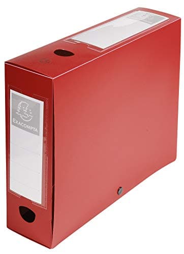 Image of Exacompta - Ref 59835E - Plastic Filing Box - 250 x 330mm in Size, Suitable for Holding A4 Documents, 8cm Spine, 2 x Spine Labels & 2 x Finger Holes - Red