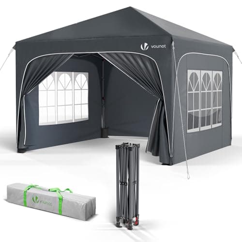 Image of VOUNOT® 3m x 3m Pop Up Waterproof Gazebo with Sides & 4 Weight Bags & Carry Bag, Marquee Garden Party Tent Outdoor, Grey