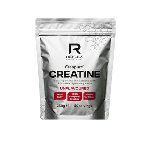 Image of Reflex Nutrition Creapure® Creatine Monohydrate Powder Unflavoured - 100% Creatine for Strength, Muscle Gains & Recovery - No Fillers or Additives - 250g (Vegan Creatine 5g per Serving, 50 Servings)