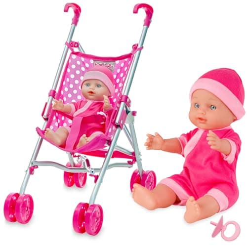 Image of Molly Dolly My First Dolls Pram & Doll Set - Girls Toy Doll Stroller - Baby Doll Pram - Dolls Pushchair - Toy Pram Buggy