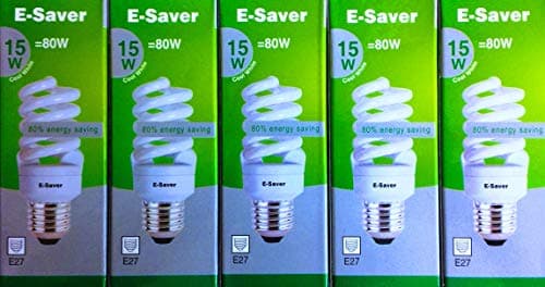 Image of E-Saver - CFL Full Spiral - Energy Saving Light Bulbs -15w = 80 Watt - (Pack of 5) - 4200k Cool White Light Bulbs - Screw in Cap - Screw Edison (ES - E27 Bulb)