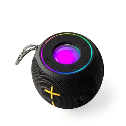 Image of INTEMPO Aria Dolce Bluetooth Speaker – Portable Wireless Speaker, 10 W Output, Enhanced Bass, IPX4 Splashproof Design, 7 LED Light Modes, 18Hr Playtime, Hanging Strap, USB-C Cable Included, Black