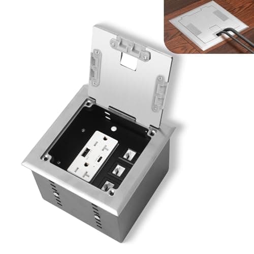 Image of KYHSHJ Recessed Flat Hidden Socket Kit with 2 * 20A Receptacle,4.8A 1 USB-A Ports &1 USB-C Port+3-Port RJ45 Datacom Receptacle.Internal Height Adjustable,Corrosive Resistant Hardware,Silver