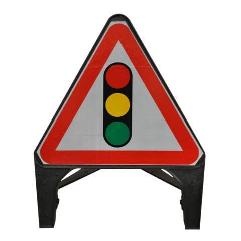 Image of Traffic Signals Ahead 750mm Road Sign - Plastic Temporary Road Street Traffic Safety Sign for Road and Street Works Freestanding with Reflective Sign Face