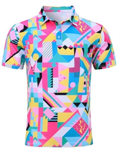 Image of Goodstoworld Mens Polo Shirts Short Sleeve Golf Polo Classic Casual 3D Printed Irregular Shapes Collared Polos Dry Fit Athletic Moisture Wicking for Football Hiking XL