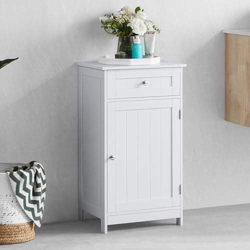 Image of Bath Vida Priano Bathroom Cupboard 1 Door 1 Drawer Floor Standing Cabinet Drawer Unit Storage, White