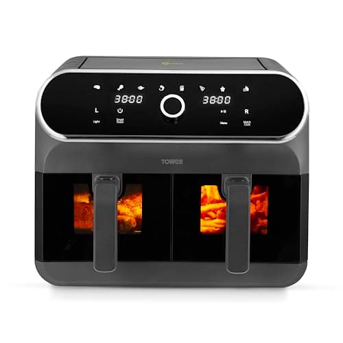 Image of Tower T17195 Elite Dual Basket Air Fryer with Digital Control Panel and Viewing Windows, Match Cook & Sync Finish Functions, 8 Cooking Presets, Vortx Technology, 8L, 1700W, Graphite
