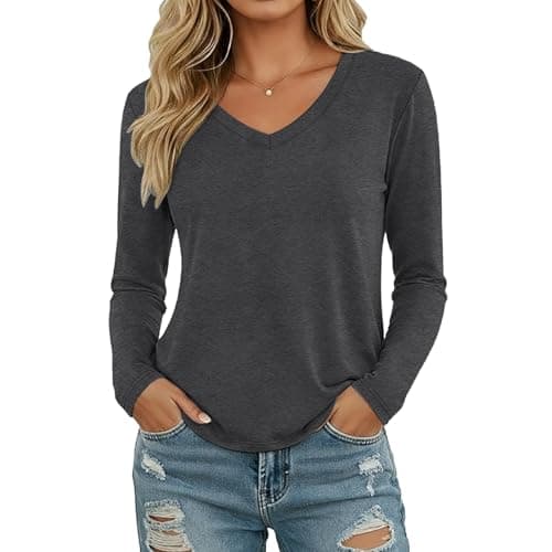 Image of ADUDVLO Long Sleeve Gym Tops for Women UPF 50+ Ladies Running Top V-Neck Lightweight Soft Quick Dry Activewear T-Shirt for Pilates Yoga Fitness (UK, Alpha, M, Regular, Regular, Gray)