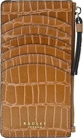 Image of RADLEY London Leather Zip Top Coin Purse Card Holder Wallet Liverpool Street Faux Croc in Brown Tan