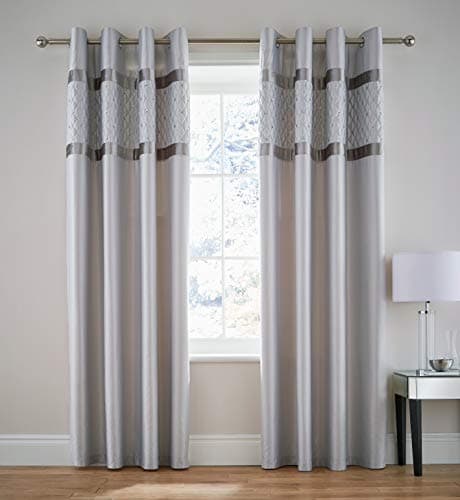 Image of Catherine Lansfield Sequin Cluster 66x72 Inch Lined Eyelet Curtains Two Panels Silver Grey