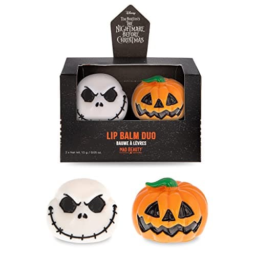Image of The Nightmare Before Christmas Lip Balm Set x2 Disney | Mad Beauty | Jack Skellington & Pumpkin shape, Coconut & Vanilla Fragrance