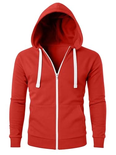 Image of Love My Fashions® Men Full Zipper Plain Hoodie with Front Pockets Hoody for Casual Wear & Workout Red
