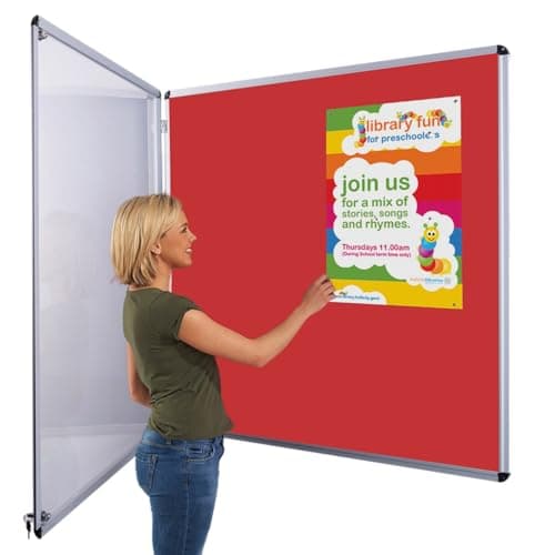 Image of Tamperproof Lockable Red Felt Noticeboard | 1200 x 1200 mm | Indoor Pinboard with Double Locks and Keys | Ideal for Office, School & Healthcare Displays
