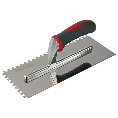 Image of Faithfull Soft-Grip Notched Floor / Wall Tile Trowel for Applying Adhesive, Stainless Steel Blade 280 x 115mm (11 x 4.5") - 6mm Notch