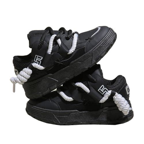 Image of Women's Star Chunky Platform Trainers Y2K Fashion Comfort Walking Shoes Cute Campus Kawaii Style Athletic Sneakers Black 5.5