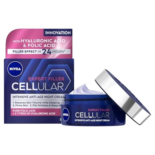 Image of NIVEA Hyaluron Cellular Filler Anti-Age Night Cream (50ml), Night Cream for Women with Hyaluronic Acid and Magnolia Extract, Anti Wrinkle Moisturiser, Anti-Age Face Moisturiser