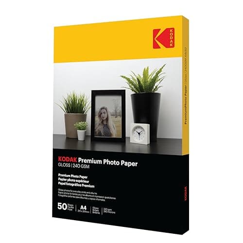 Image of Kodak Photo Paper A4 (Glossy 240gsm - 50 Sheets) Premium Photographic Paper, Universally Compatible with all Inkjet Printers, Perfect Printing for HP, Epson, Canon & Many More (Size 210 x 297mm)