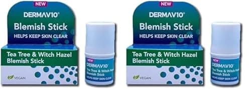 Image of Derma V10 Blemish Stick, Tea Tree And Witch Hazel, For Clearer Skin, Calming And Soothing, Helps Target Spots And Blemishes, For Everyday Use, Vegan Friendly (Pack of 2)
