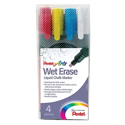 Image of Pentel Wet Erase Chalk Marker Medium Tip - Assorted Colours (Pack of 4 - Yellow, Red, Blue, White)