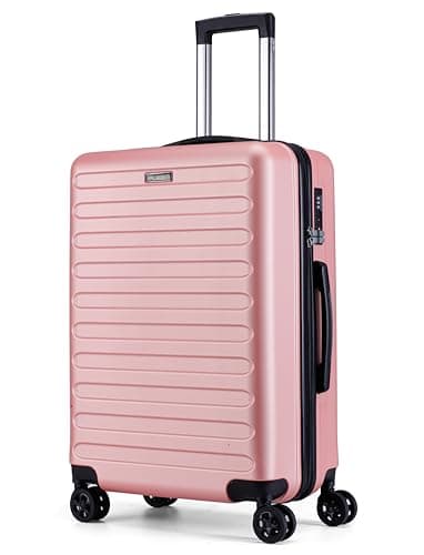 Image of FLIEE Medium Suitcase Hard Shell | TSA 3 Digit Combination Lock|4 Dual Spinner Wheels | Aluminum Telescopic Handle | Lightweight Suitcase | Medium 24" Hold Check in Luggage | (Rose Gold, Medium 24'')