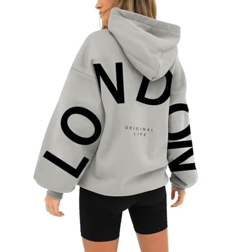 Image of My Orders UK My Recent Orders Ladies Sweatshirts And Hoodies Unisex Printed Long Sleeved Casual Loose Pocket Hoodie Plus Size Activewear Ladies Sale Clearance Items 1P (Grey, S)