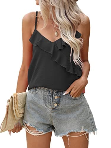 Image of iChunhua Strappy Swing Tops for Women UK Ruffle Top Popular Ladies Sleeveless Tops Size 14 Black XL