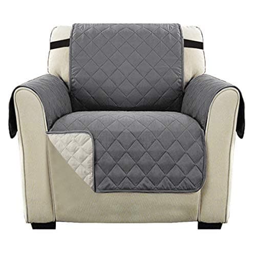 Image of H.Versailtex Reversible Quilted Furniture Protector Cover, Sofa Covers for 1 Seater Couch with 2" Elastic Strap, Couch Cover 1 Seater Machine Washable (Grey/Beige)