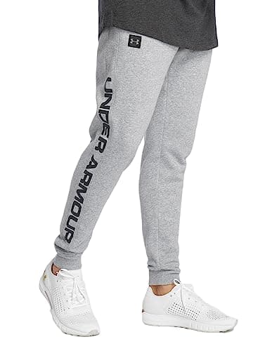 Image of Under Armour Rival Fleece Script Jogger Trousers - Steel Light Heather/Black, Large